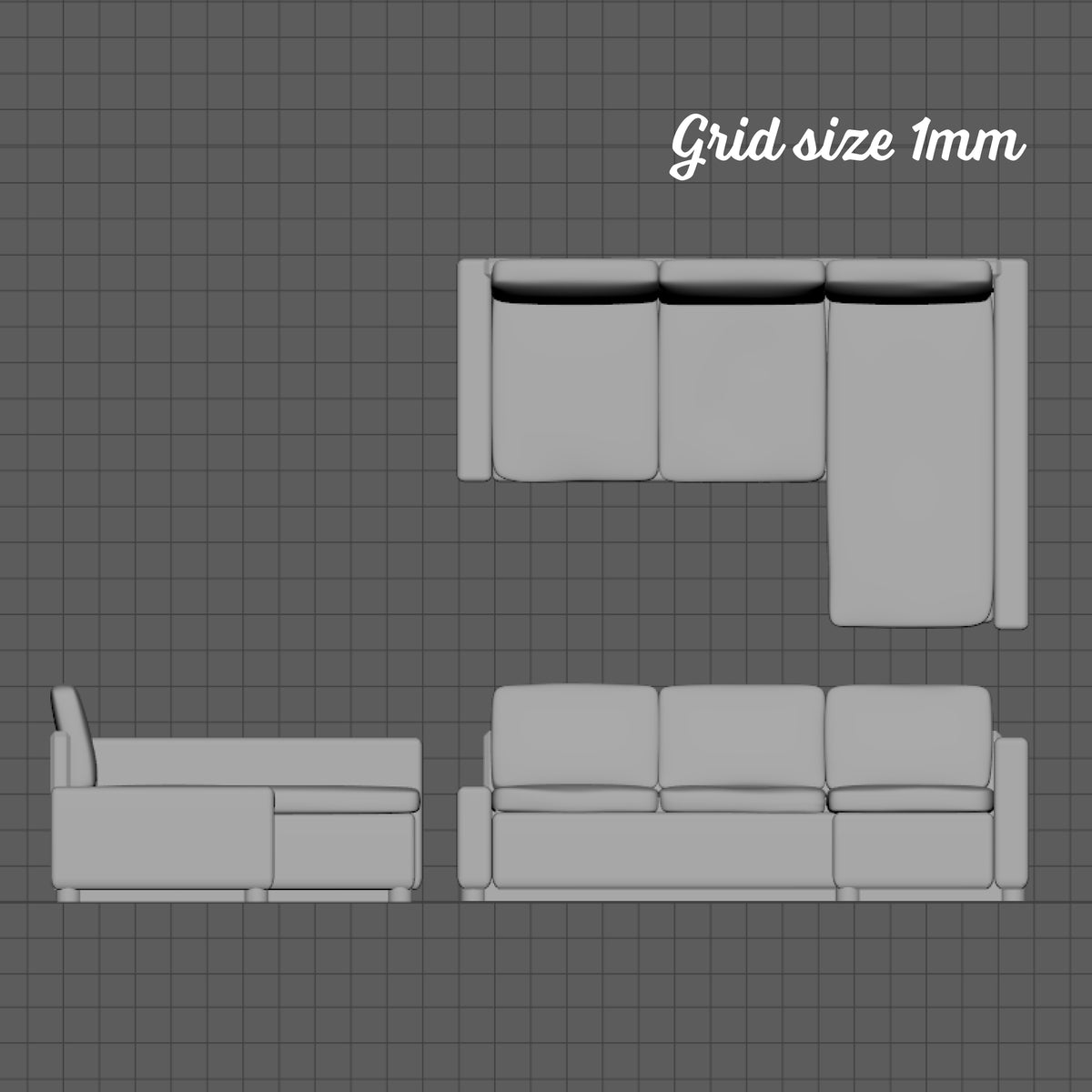 Contemporary corner seat sofa, 1/144th micro scale Laser Shrink Ray Minis