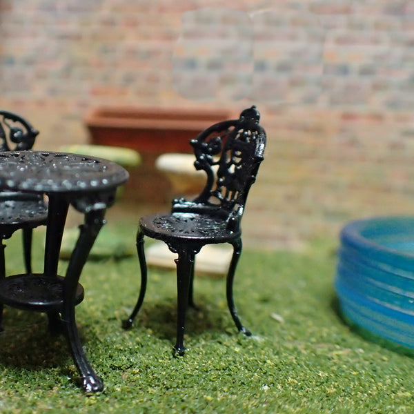 Pair of ornate garden chairs, 1/48th scale