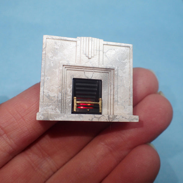 Art Deco LED 'marble' fireplace, 1/48th scale