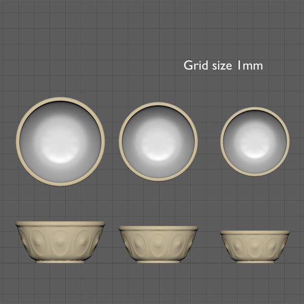 Kitchen mixing bowls set, 1/48th scale