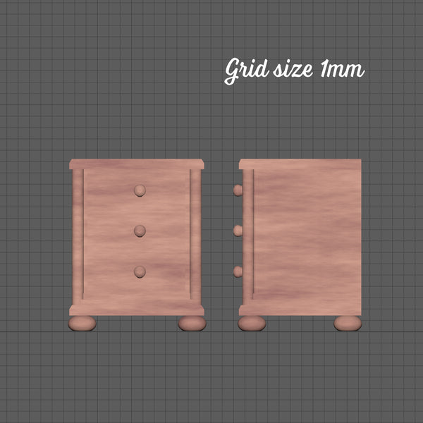 Mini bedside chest of drawers, 1/48th scale