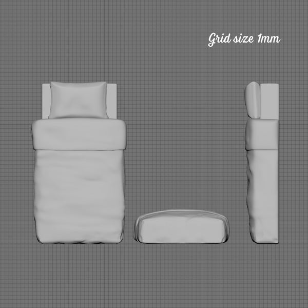 Single mattress and bedding, 1/48th scale